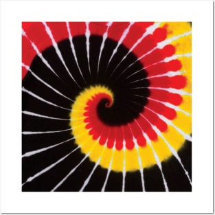 Black White Red Golden Yellow Spiral Tie Dye Posters and Art